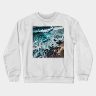 Rough sea waves white and sandy shore of the beach Crewneck Sweatshirt